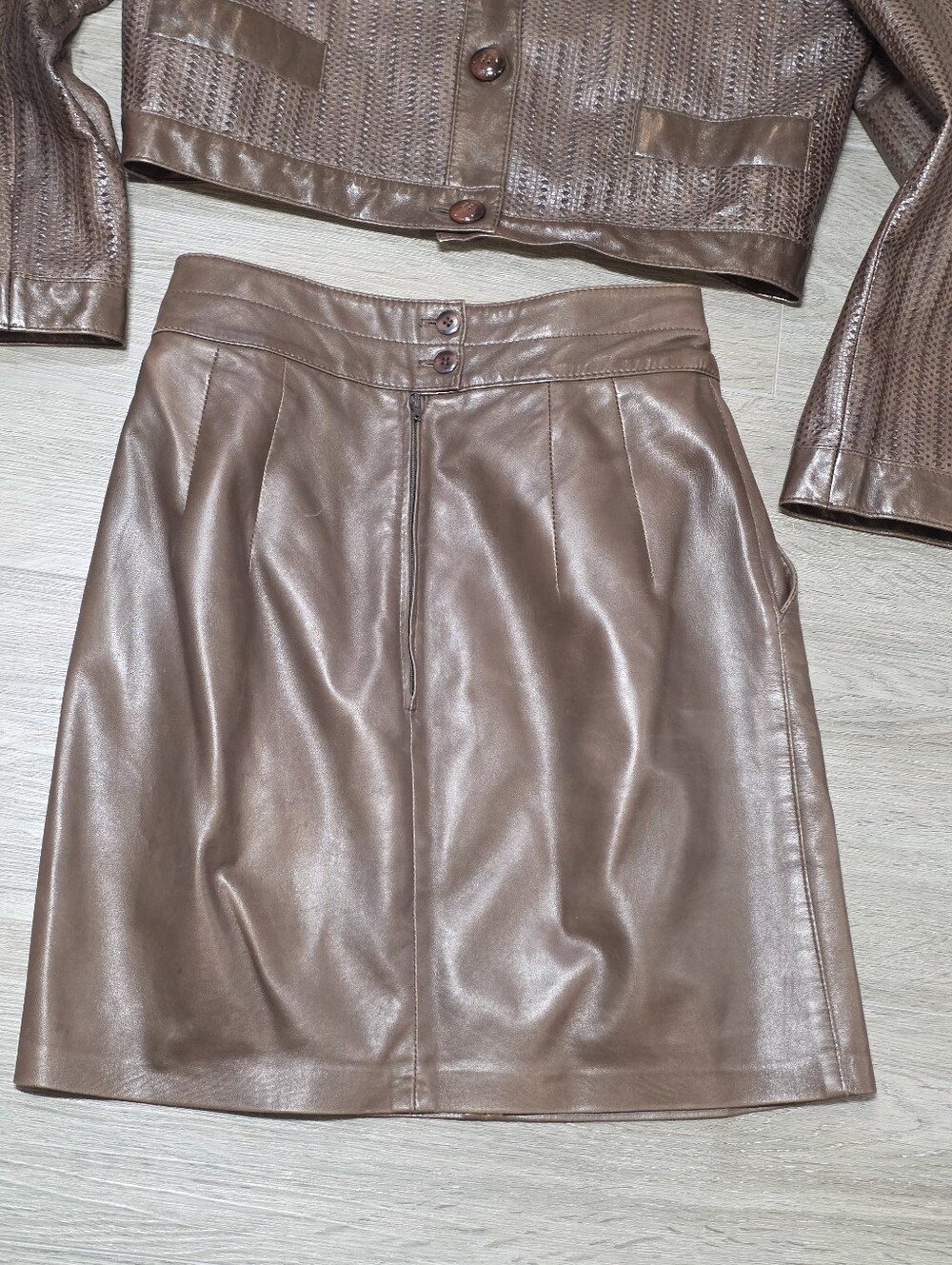 Vintage 80's Dita Martin Design Leather Jacket Sz 10 & Skirt Sz 8 Set Brown - Picture 10 of 11